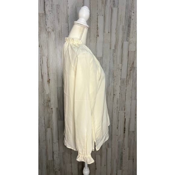 NWT Spartina 449 Women's Ivory Ruffle Neck Long Sleeve Blouse‎ Size Small Casual - Picture 3 of 6